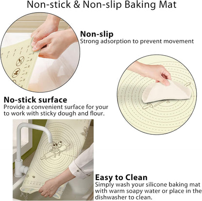 Silicone Baking Mat 28" x 20", Extra Thick Silicone Pastry Mat with Measurements and Edge Heightening, Non-stick Food Grade Dough Rolling Matfor for Pastry, Bread, Cookies, Pizza, Fondant, Pasta