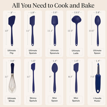 GIR: Get It Right Spatula Set - 10-Piece Silicone, Navy - Heat-Resistant Spatulas for Kitchen Use & Silicone Cooking Spoons - Dishwasher-Friendly Kitchen Utensils