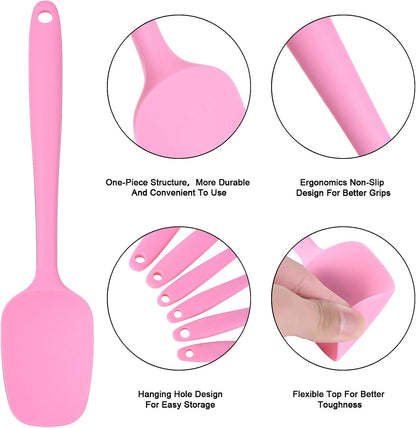 Heat Resistant Silicone Spatulas Set Food Grade Silicone Seamless One Piece Design BPA-Free,Non-Stick,Dishwasher Safe,Cooking and Mixing Set of 6PCS-pink(pink)