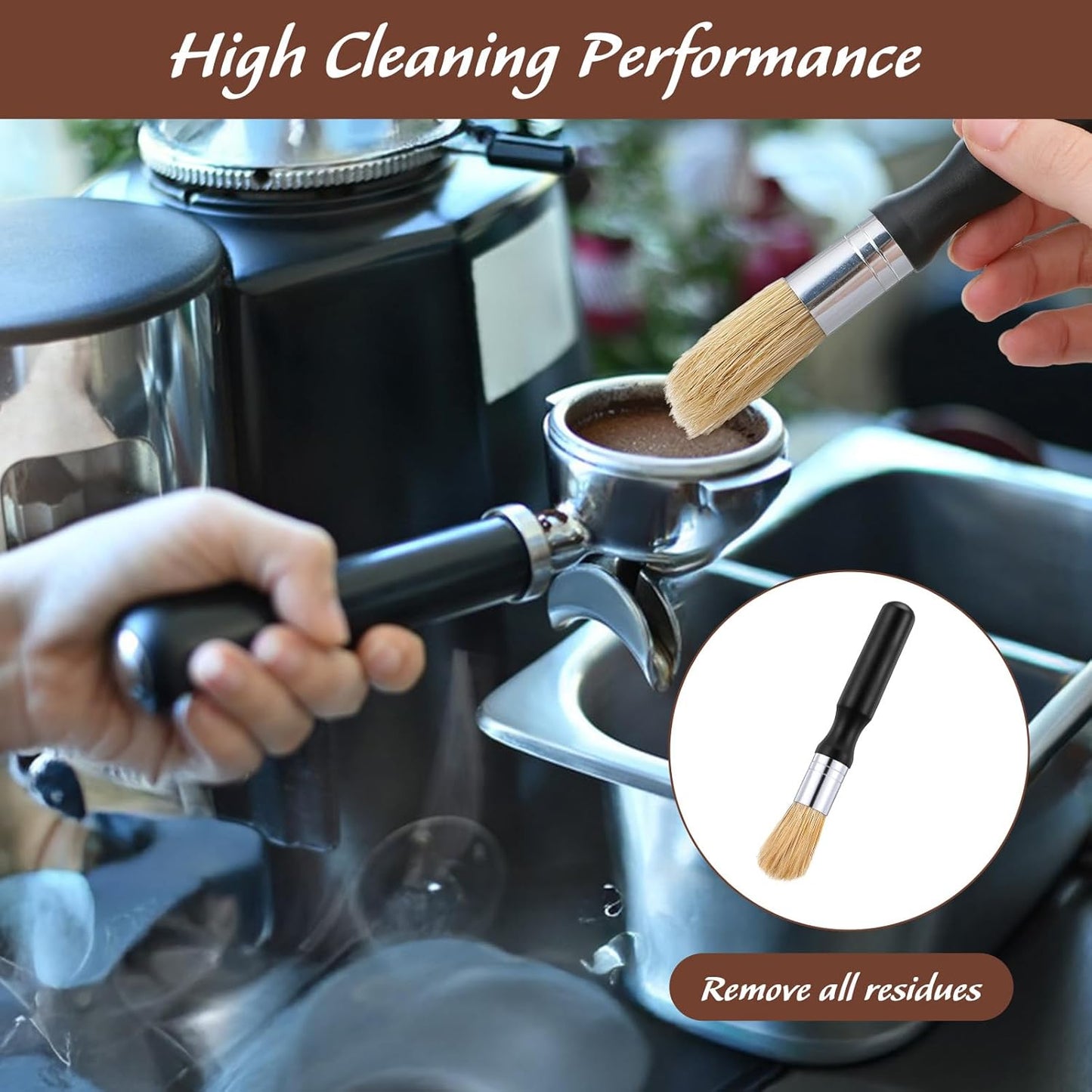 TIESOME 2Pcs Coffee Grinder Cleaning Brush with Wood Handle, Boar Bristles Espresso Machine Brush Cleaner Tool for Barista Home Kitchen Accessories