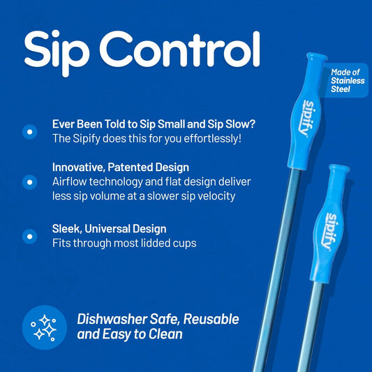 Flow-Limiting Dysphagia Straw for Safe Drinking | Adaptive Drinking Aids for Elderly & Dysphagia Patients | Reusable Stainless Steel Straw with Soft Silicone Tip | Dishwasher Safe | 2 Pack