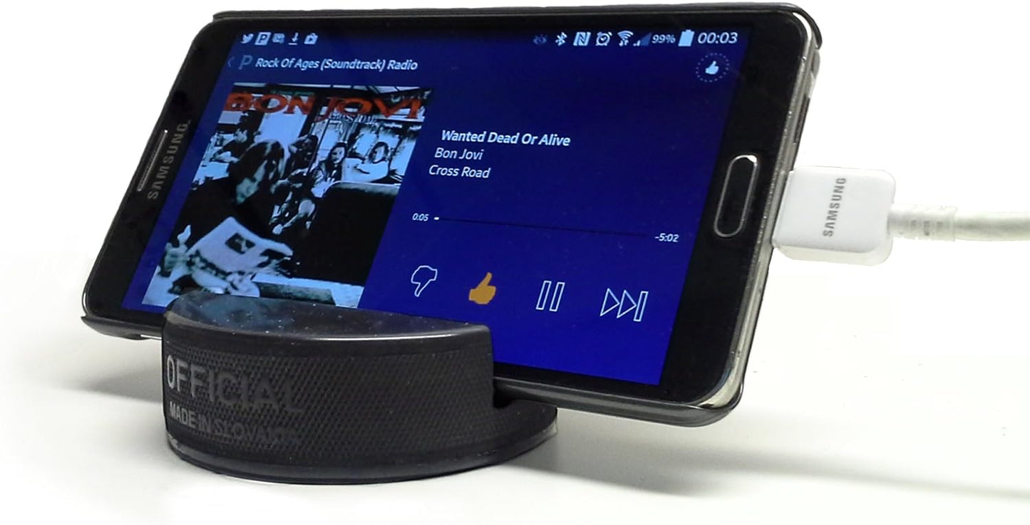 The Original Indestructible Hockey Puck Cell Phone Stand - The Best Universal Smartphone Stand. Compatible for All iPhone/Samsung/Google/LG Smartphones. Made from a Real Hockey Puck (1 Pack)
