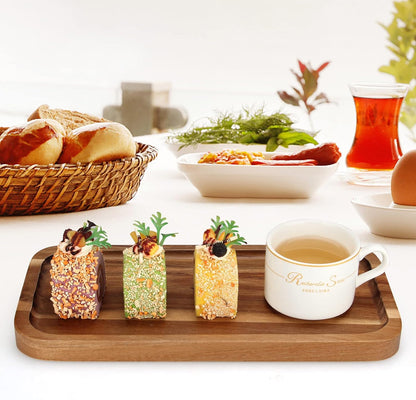 2 Pcs Rectangular Wooden Platters for Food Party Decorative Small Serving Tray Long Charcuterie Board Acacia Wood Trays Home Decor Cheese Board Rectangle Cake Dessert Plates Snack Appetizer Platter