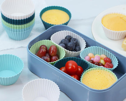 Silicone Baking Muffin Cups 12 Pack, Reusable Cupcake Liners Cake Molds, BPA Free, Dishwasher Safe(White, Green, Navy, Dusty Blue)