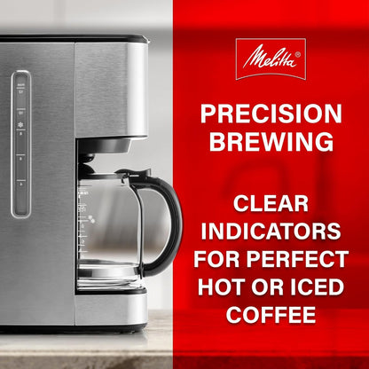 Melitta Aroma Series Programmable Drip Coffee Makers Parent (Aroma Tocco Plus Black and Stainless Steel 12 Cups) with 5-Pack Coffee Filters