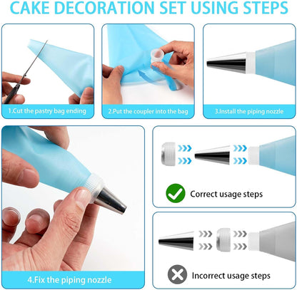 34-Piece Cake Decorating Kit – Piping Bags and Tips Set with 24 Stainless Steel Tips, 2 Reusable Silicone Piping Bags, 3 Smoothers, 2 Couplers, 2 Bag Ties, and 1 Brush for Baking & Cake Decorating