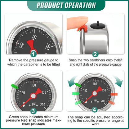 0-200PSI Stainless Steel Glycerin Filled Pressure Gauge 1.5" Black Dial Size, 1/8" NPT Lower Mount, for Tube, Water Pump, Gas, Liquid, Pressure Test (with Range Mark Pointer)