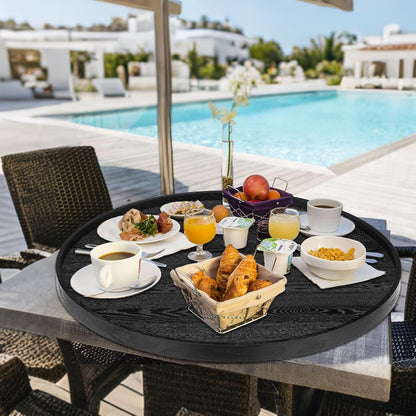 28 inch Round Solid Wood Serving Tray Extra Large Tea Coffee Snack Food Meals Serving Plate Non-Slip Kitchen Party Bar Server Ottoman Tray Breakfast Tray with Raised Edges Black