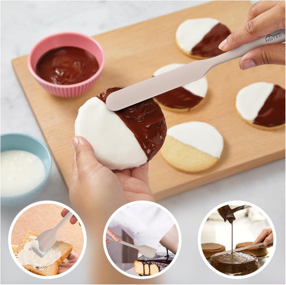 HOTEC 600℉ Heat Resistant BPA-Free Silicone Rubber Spatula Set,Kitchen Cooking Spatulas, Baking, Mixing for Non Stick Cookware, Dishwasher Safe, Set of 5, Khaki