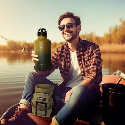 NATURE PIONEOR Insulated Water Bottles with Straw - 64oz Stainless Steel Vacuum Bottle with Holder/Carrier/Sleeve - Reusable 18/8 Food Grade Half Gallon Water Jug