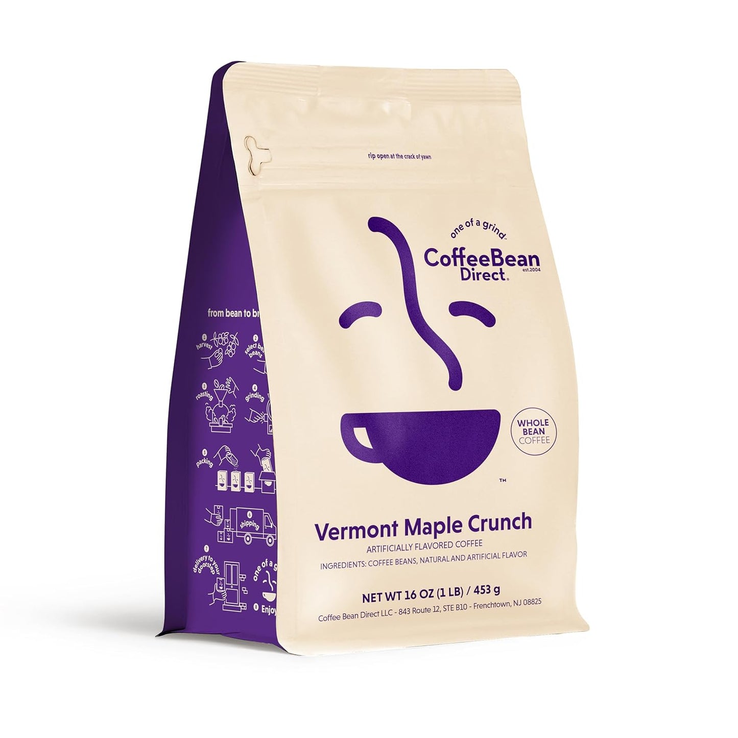 Coffee Bean Direct Vermont Maple Crunch Flavored, Whole Bean Coffee, 1 Pound Bag (Pack of 1)