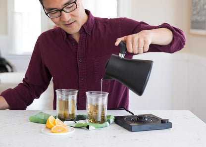 Fellow Corvo EKG Electric Tea Kettle - Electric Pour Over Coffee and Tea Pot-Quick Heating Electric Kettles-Temperature Control & Built-In Brew Timer-Matte Black with Walnut Handle-0.9 Liter