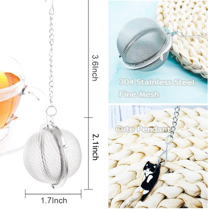 Cat Tea Infuser, 2 Pcs Cute Tea Diffuser Stainless Steel Mesh Loose Leaf Tea Infusers Tea Ball Strainers with Cat Pendants (Black&Orange Cats)