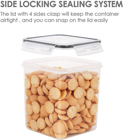 Vtopmart Food Storage Containers 4.3L / 145.4oz, 4 Pieces BPA Free Plastic Airtight Canister for Flour, Sugar, Baking Supplies, with 4 Measuring Cups and 24 Labels, Black