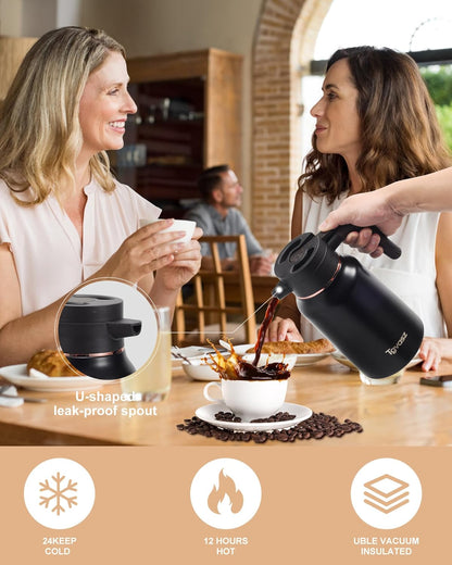 51 Oz Carafes for Hot Liquid, Stainless Steel Insulated Vacuum Thermal Coffee Carafes For Keeping Hot, 1.5 Liter Coffee Dispenser(Gold/Black)