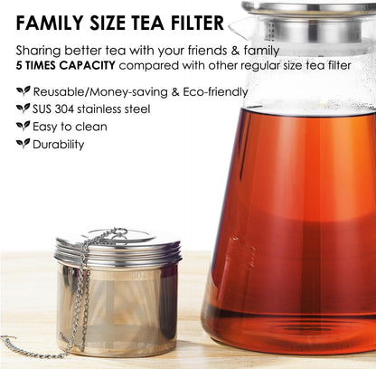 Extra Large Tea Infuser -304 Stainless Steel with Threaded Lid & Chain Hook-Perfect for Loose Leaf Tea,Cooking,Herbs,Iced Tea & Soup - Extra Fine Mesh Tea Strainers