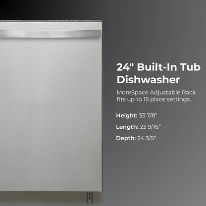 Kenmore 22-14625 24" Built-In Dishwasher - Quiet Tub with TurboDry, Leak, & SmartWash Soil Detection - 15 Place Settings - 49 DBA - ENERGY STAR Certified - Fingerprint Resistant Stainless Steel