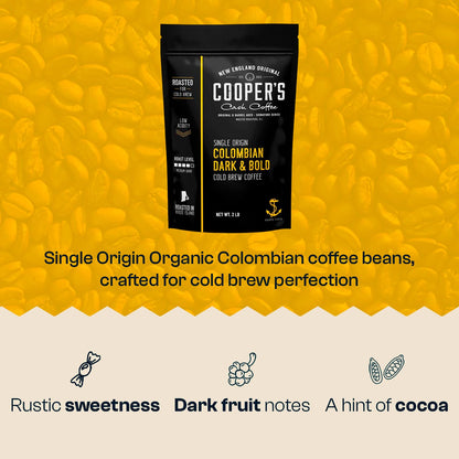 Cold Brew Coffee Colombian Reserve Single Origin Coarsely Whole Bean Coffee - 2 lb. Bag - Dark Roast
