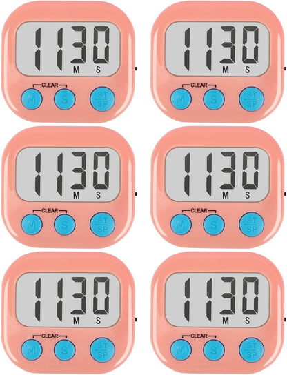 6 Pack Kitchen Timers Loud Ring Digital Timers for Cooking Magnetic Pink
