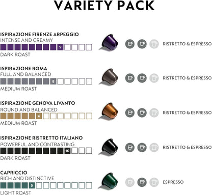 Nespresso Capsules Original Line, Ispirazione Variety Pack, Medium & Dark Roast Espresso Coffee, 50 Count Coffee Pods