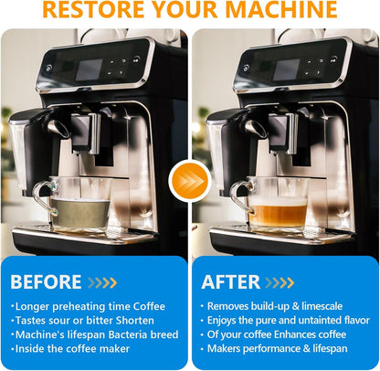 4 Pack Coffee Machine Descaler Cleaner -16 Uses,Descaling Solution for Nespresso Breville Keurig Jura &Delonghi - Coffee Machine Cleaners For All Coffee Makers & Espresso Machines,Glass Pot Cleaner