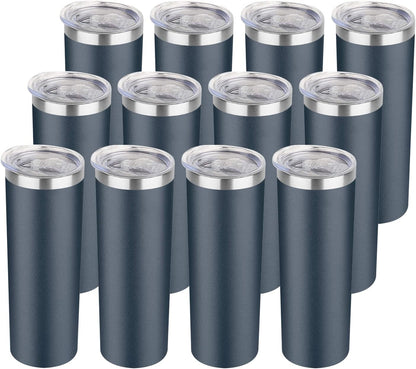 HASLE OUTFITTERS 20 oz Skinny Tumblers Bulk Set, Stainless Steel Insulated Slim Tumblers with Lids, Reusable Double Wall Travel Coffee Mugs, Durable Powder Coated Travel Water Cups(Navy, 12)