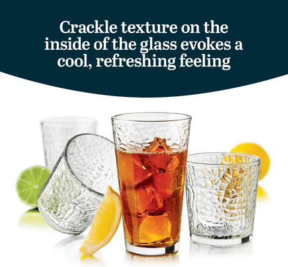 Libbey Yucatan Tumbler and Rock Glasses Drinking Set, Textured Drinking Glasses Set of 16, All Purpose Glass Cups Set for Events and Everyday Use