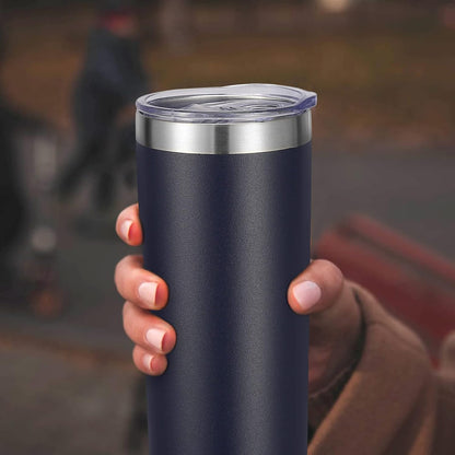 VEGOND Stainless Steel Tumblers Bulk 12 Pack, 20 oz Vacuum Insulated Skinny Tumblers with Lids and Straws, Double Wall Coffee Mug, Travel Water Cup, Navy Blue