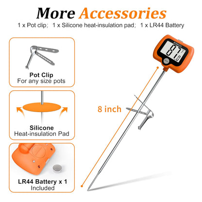 BOMATA Digital Candy Thermometer with Pot Clip, Deep Fry Oil Thermometer with Rotatable Display & Long Probe, for Candy Candle Making, Cooking, Food, Liquids, Water, Sugar.. Orange
