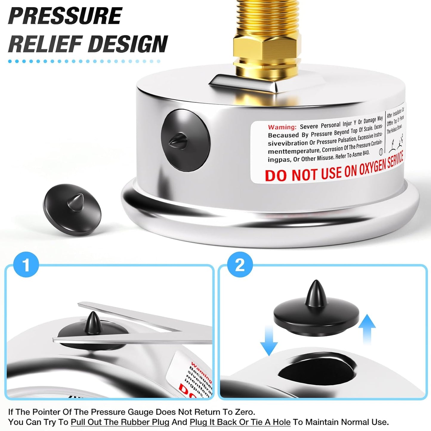 MEANLIN MEASURE 0~160Psi Liquid Filled Pressure Gauge 1/4" NPT 2.5" FACE DIAL Stainless Steel Glycerin Filled WOG Water Oil Air Back Mount (with 2PCS Snaps)