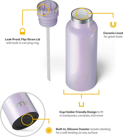 RTIC 16oz Journey Bottle Metal Stainless Steel Vacuum Insulated, BPA Free, Reusable, for Water, Hot and Cold Drinks, Travel, Sports, Camping, Lavender Glitter