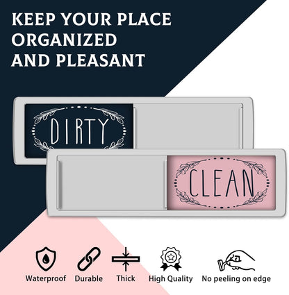 KitchenTour Clean Dirty Magnet for Dishwasher Upgrade Super Strong Magnet - Easy to Read Non-Scratch Magnetic Silver Indicator Sign with Clear, Bold & Colored Text, Pink