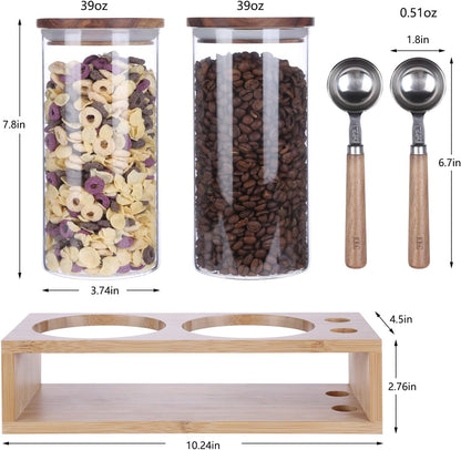KKC HOME ACCENTS Air Tight Glass Coffee Tea Containers with Spoons for Coffee Beans,Loose Tea,Ground Coffee,Matcha,Glass Canisters with Airtight Lids and Scoops,39 Fl oz