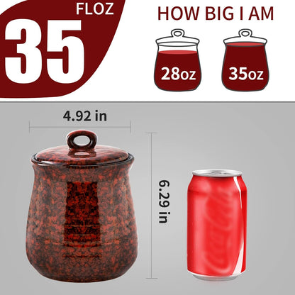 Ceramic Food Storage Jar, Coffee Canister for Countertop with Lids Airtight, Large Flour,Spices,Beans,Rice and Candies Containers for Kitchen and Home,Gift for Halloween,Farmhouse,35 OZ Red
