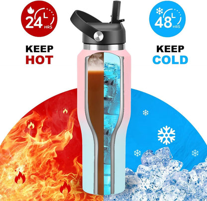 SENDESTAR 40oz Stainless Steel Water Bottle(Cold for 48 Hrs, Hot for 24 Hrs),Double Wall Vacuum Insulated Bottle with Straw Lid, Spout Lid and Flex Cap, Fit in Any Car Cup Holder
