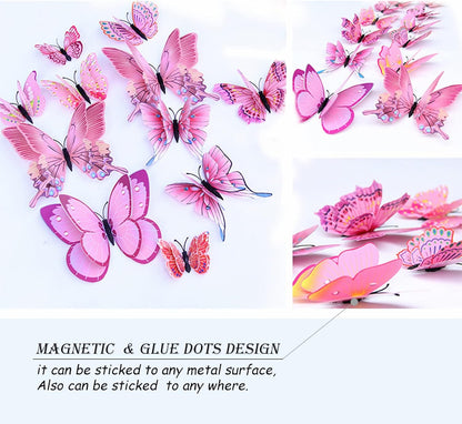 Butterfly Wall Decor 24/48 PCS, 3D Butterflies Stickers for Party Decorations with Magnets(Pink, 24)