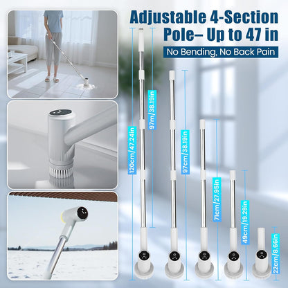 AIRROBO Electric Spin Scrubber, Cordless Electric Scrubber for Cleaning, 300 Mins Runtime, 6 Brush Heads, 47" Adjustable Handle, IPX7 Waterproof for Bathroom, Kitchen, Floors, Tiles, Car Cleaning