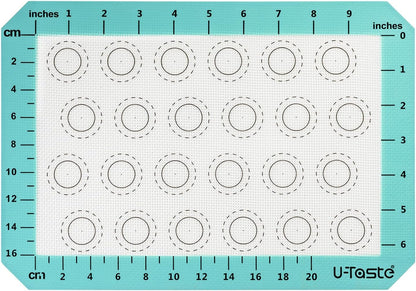 446ºF Heat Resistant Macaron Mat: U-Taste 11.75x8.25in Non Stick Silicone Baking Mat, Reusable Cookies Pastry Sheet Liner with Edge Enhancement & Circle Measurement for Cake Pan (Aqua Sky)