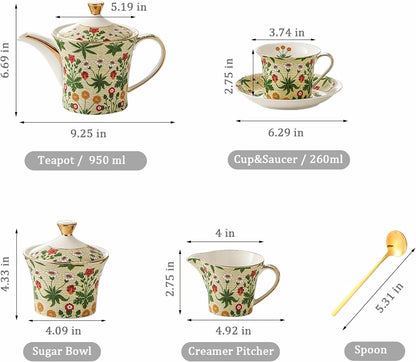 ACMLIFE Tea Set for Adults- Fine China Tea Set for 6, 21-Piece Vintage Coffee Set English Porcelain Tea Pot Sets for Adult Tea Party for Women Gift (Yellow ZF, Extra Large 21)