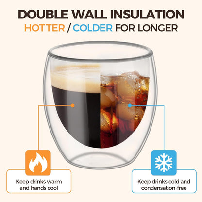 ComSaf 8oz Glass Coffee Mugs Set of 6, Double Walled Insulated Thermal Mugs for Latte Cappuccino Cocoa Milk Cafe Juice Tea, Clear Espresso Cups Set Glassware Gift for Christmas Birthday