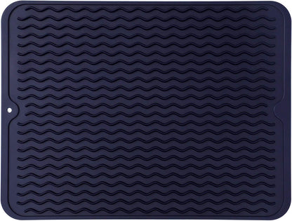 Silicone Dish Drying Mat for Multiple Usage,Easy clean,Eco-friendly,Heat-resistant Silicone Mat for Kitchen Counter or Sink,Refrigerator or drawer liner Navy Blue L 16 inches x 12 inches