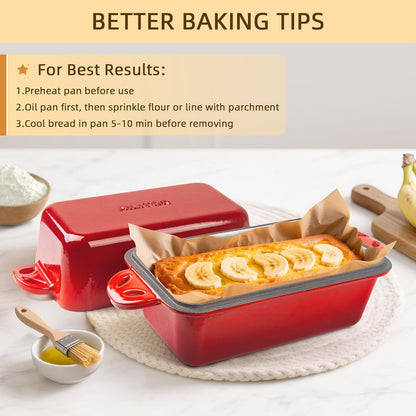 9x5 Enameled Cast Iron Loaf Pan with Lid - 2 in 1 Homemade Sourdough Bread Baking Pan