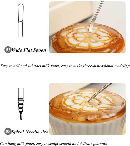 5 PCS Latte Art Pen Cinnamon Pen for Coffee,Barista Espresso Coffee Latte Art Tools Accessories for Coffee Bar Barista Make Creative Coffee Designs Decors,Stainless Steel Silver,LXLVOUEG