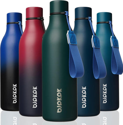 BJPKPK Insulated Water Bottles, 25 oz Stainless Steel Metal Water Bottle with Strap, BPA Free Leak Proof Thermos, Mugs, Flasks, Reusable Water Bottle for Sports & Travel, Army Green
