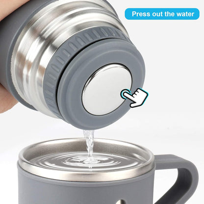 Stainless Steel Thermo 16.9oz Vacuum Insulated Bottle with Cup for Coffee Hot drink and Cold drink water flask.(Gray,Single)