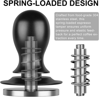 Calibrated Spring Loaded Coffee Tamper for Espresso Machine - Essential Espresso Tool for Perfect Tamping Results - Fits Portafilter Baskets(51mm, Black)