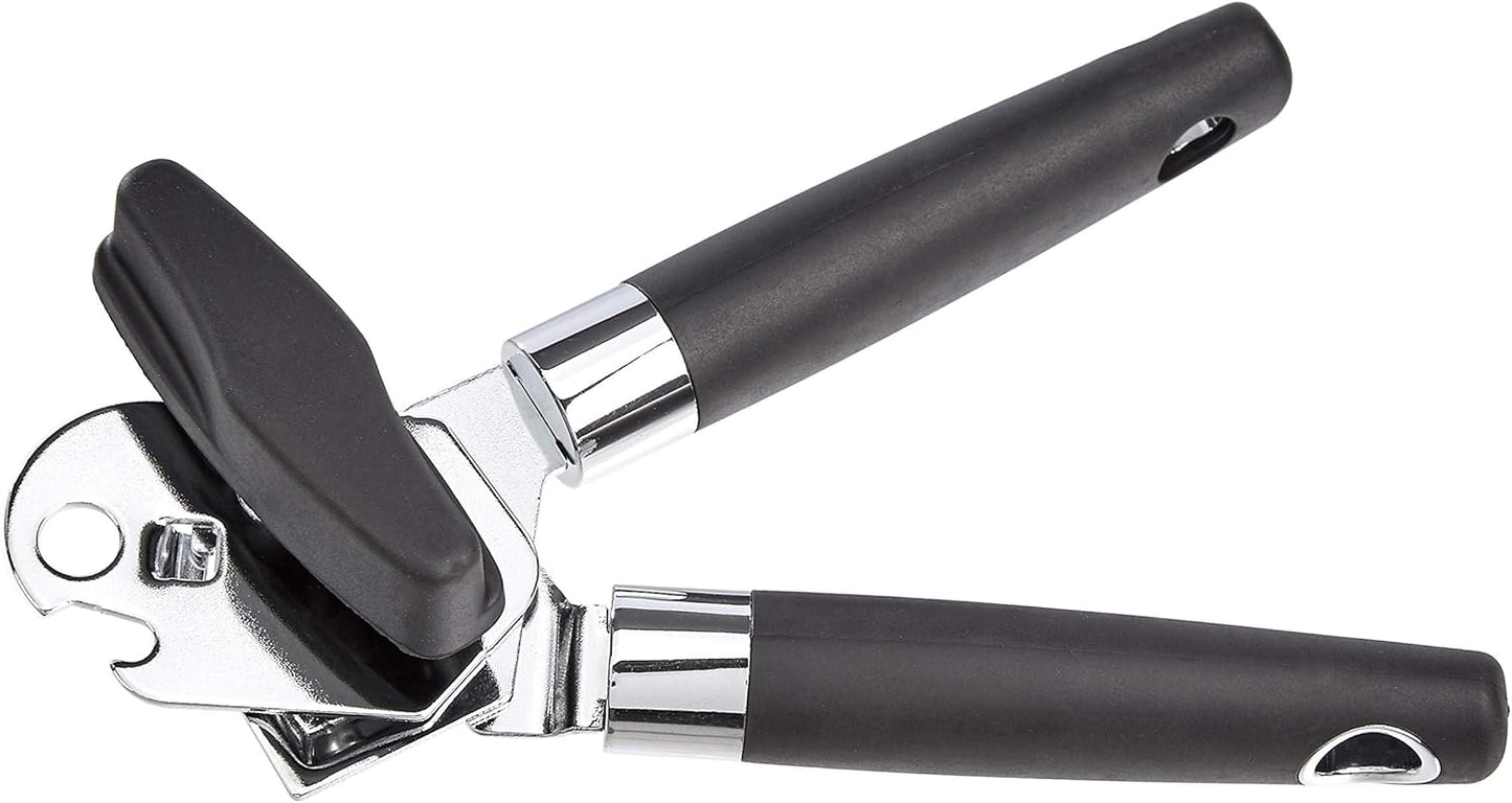 Amazon Basics Multi-function Manual Can Opener and Bottle Opener, 22 cm, Black Soft Grip Dual Handle