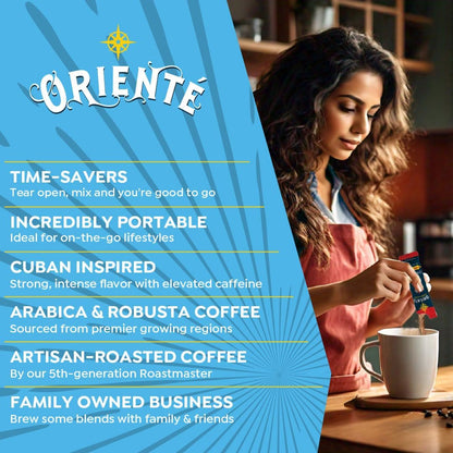 Oriente Variety Pack Instant Coffee, 40 ct, Cafe Oriente, Cafe Cubano, Cafe De Olla– 100% Arabica Coffee, Instant Hot or Iced Coffee - Just add water