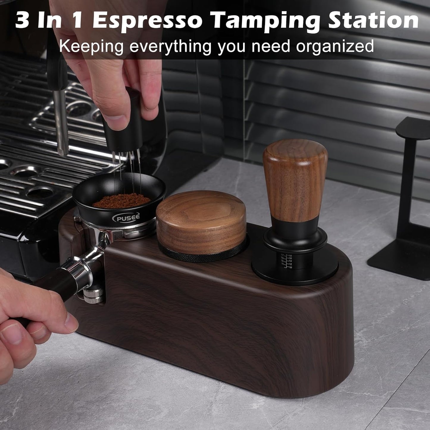 PUSEE Espresso Tamping Station, Espresso Organizer Station Fit for 51/54/58mm Espresso Accessories, Plastic Espresso Station Coffee Tamper Station, Multifunctional Coffee Tools Organzier (3 in 1)