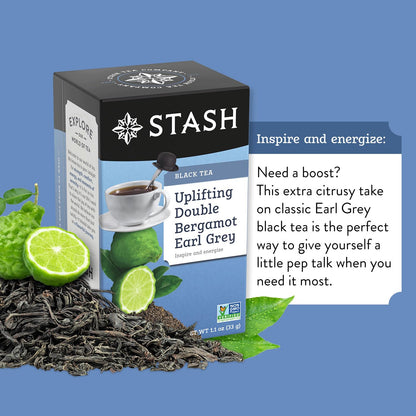 Stash Tea Double Bergamot Earl Grey Black Tea - Caffeinated, Non-GMO Project Verified Premium Tea with No Artificial Ingredients, 18 Count (Pack of 6) - 108 Bags Total